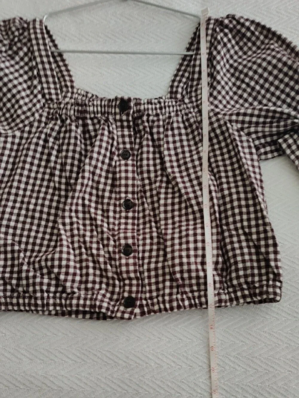 Madewell Brown Gingham Puff-Sleeve Crop Top Small